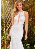 Halter Neck Beaded Ivory Lace Tulle Cutout Boho Wedding Dress